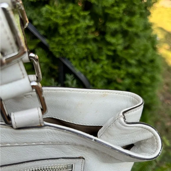 Coach Hampton White Leather Stripe Buckle Double Handle Satchel Shoulder Bag - Picture 8 of 9